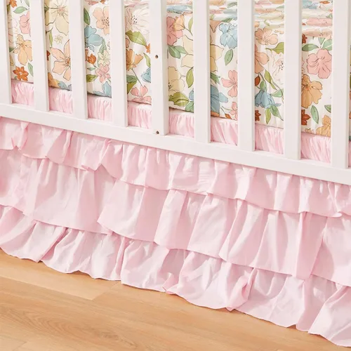 Vista 3 de Brandream Juego de ropa de cama de cuna para niñas, 3 piezas, diseño floral para guardería, con flores encantadoras, pétalos pintorales, hojas