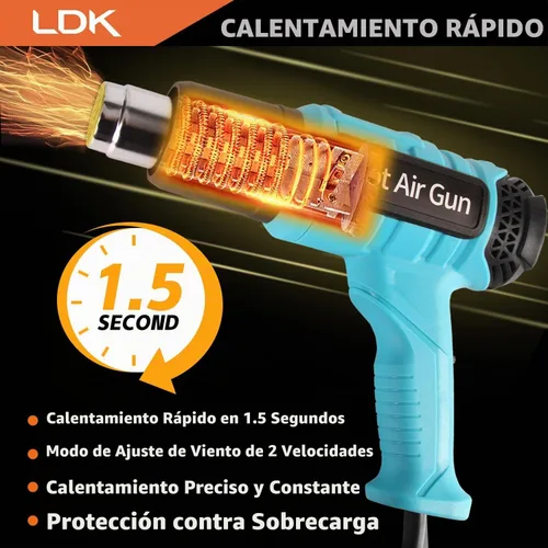 Vista 3 de Pistola de calor LDK, pistola de calefacción resistente Control de temperatura variable 1.5s Fast Heating 140°F~1100°F Hot Air Gun Kit with 4
