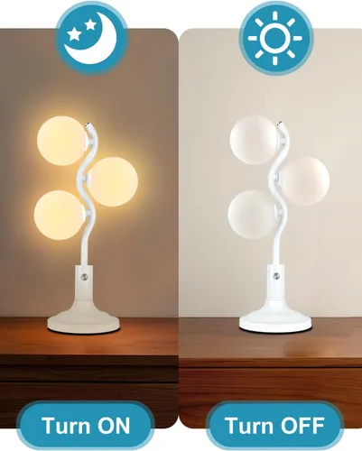 Vista 6 de Lightdot Lámpara de Mesa Globo de Mediados de Siglo Regulable Moderna de 3 Luces Blanca Lámpara de Escritorio 3000K Blanco Cálido Lámpara de Mesita