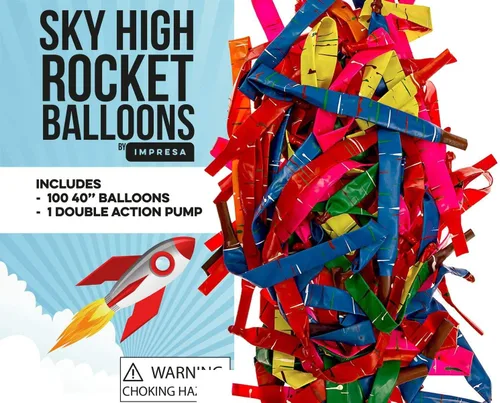 Vista 6 de Paquete de 100 globos cohete con bomba, set de fiesta, mire a estos globos cohete por el cielo