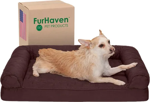 Vista 23 de Furhaven - Cama ortopédica para perros, estilo sofá, acolchada, con funda extraíble y lavable, marrón tostado, tamaño jumbo (XL)