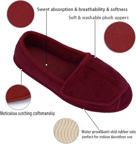 Vista 14 de Git-up -Pantuflas para mujer con diabetes/artritis/edema, cierre ajustable, espuma viscoelástica, punta abierta, extra ancha
