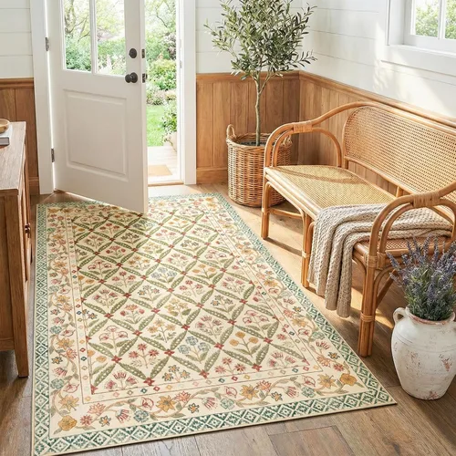 Vista 12 de jinchan Haden - Alfombra de entrada de 2 x 3 pulgadas, diseño floral vintage, lavable, suave, antideslizante, de pelo bajo, para puerta, cocina