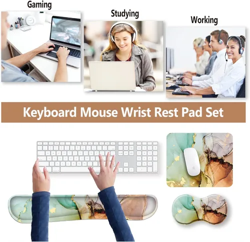 Vista 5 de ArtSo - Reposamuñecas ergonómico, almohadilla para el mouse, soporte para la muñeca al usar el teclado y posavasos, almohadilla de espuma