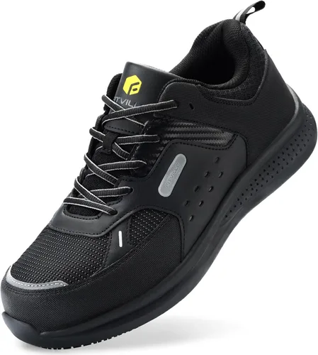 Vista 8 de FitVille Zapatos de punta de acero extra anchos para hombres, zapatos de trabajo con punta compuesta para hombres, resistentes al agua