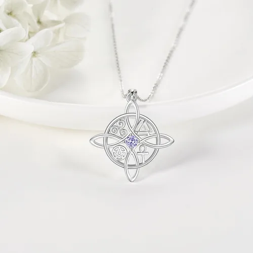 Vista 30 de YAFEINI Collar con dije de nudo de bruja de plata de ley, amuleto de bruja de cruz celta, regalo para mujer