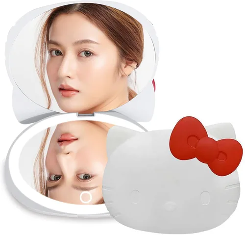 Vista 7 de Impressions Vanity Hello Kitty - Espejo compacto Kawaii con interruptor de sensor táctil para brillo ajustable, espejo de maquillaje iluminado