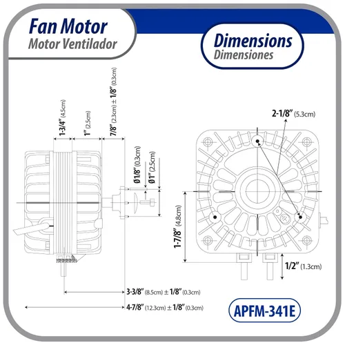 Vista 2 de Appli Parts APFM-341E Motor de condensador y evaporador de refrigeración de 34W 115V 60Hz 1.5A 1450rpm incluye base y aspa de ventilador de aluminio