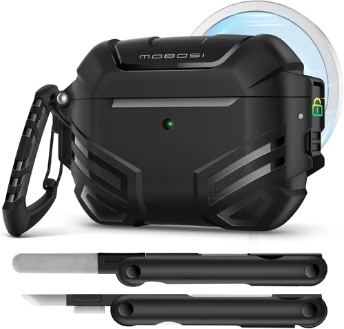 Vista 14 de MOBOSI Funda para AirPods Pro 2 con cerradura, compatible con funda Airpod Pro de 2ª/1ª generación, funda protectora de grado militar con kit