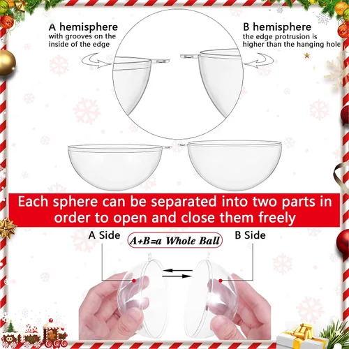 Vista 5 de Sratte 24 bolas de adornos rellenables de Navidad, adornos de plástico transparente, bolas de manualidades para Navidad, boda, Navidad, fiesta