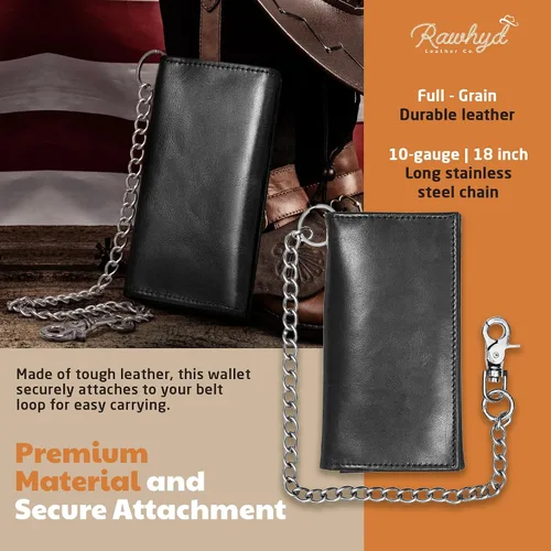Vista 2 de RAW HYD - Cartera larga de cuero para hombres Funda de chequera doble un gran regalo para hombres