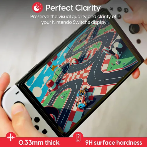 Vista 3 de TALK WORKS Tempered Glass for Nintendo Switch OLED 2021 - Scratch- & Crack-Resistant Screen Protector, Easy-Install, Protective Ultra-Thin HD Touch