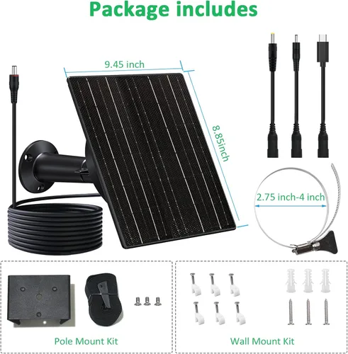 Vista 8 de FUTUREZEN Panel solar para cámara de sendero, cargador de batería solar de 10 W con batería de 10400 mAh, salida ajustable de 5 V/12 V, enchufes