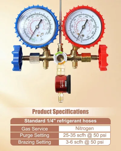 Vista 2 de Regulador de purga de nitrógeno, herramienta de purga de nitrógeno ajustable, Regulador de flujo de nitrógeno de purga HVAC de latón duradero