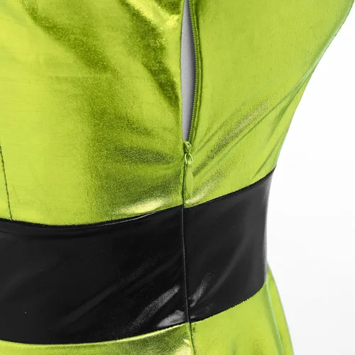 Vista 6 de IBAKOM Vestido skater metálico brillante para mujer, vestido holográfico de los años 80, disfraz de Halloween, vestido plisado de aspecto húmedo