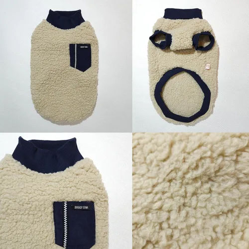 Vista 2 de D Doggy Star - Suéter de perro salchicha para perros, ropa de forro polar, abrigo de invierno (M, bolsillo azul marino)