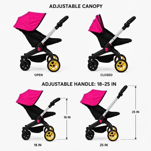 Vista 3 de Cochecito de coche para muñeca bebé – Cochecito convertible 2 en 1 y asiento de coche – Se adapta a muñecas de hasta 20 pulgadas – Asa ajustable