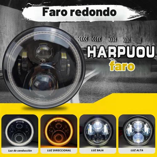 Vista 2 de Faros redondos LED de 7 pulgadas con halo DRL blanco, señal de giro ámbar, compatibles con JK JKU TJ Ámbar blanco