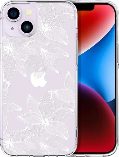 Vista 79 de Compatible con iPhone 14, funda transparente y bonita para mujeres y niñas, diseño floral, diseño floral femenino, funda para teléfono 14
