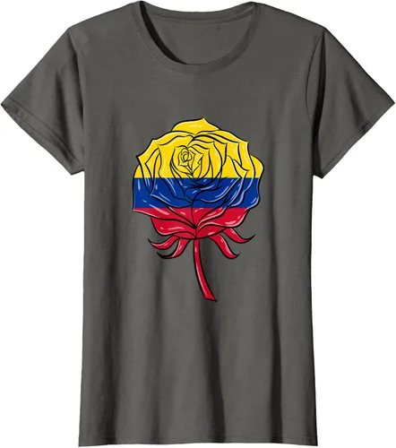 Vista 4 de Camiseta colombiana para mujer con diseño de rosa, Negro