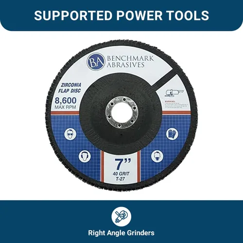 Vista 6 de Benchmark Abrasives Discos de solapa tipo 27 de circonita jumbo de alta densidad de 7 x 7/8 pulgadas para amoladora angular, discos de lijado de 7