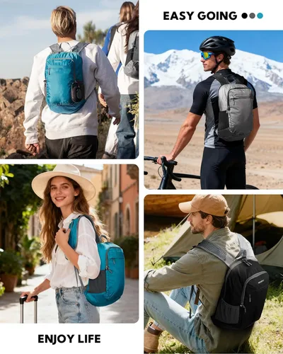 Vista 7 de WATERFLY Mochila pequeña y ligera y plegable: 15L Mini mochila de senderismo plegable - Mochila de día compacta ultraligera para mujeres y hombres