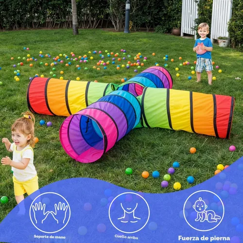 Vista 4 de Túnel XXL para niños de 98 pulgadas Tienda de campaña de túnel para niños pequeños 4 túneles de juego para niños Túnel de arrastre desplegable