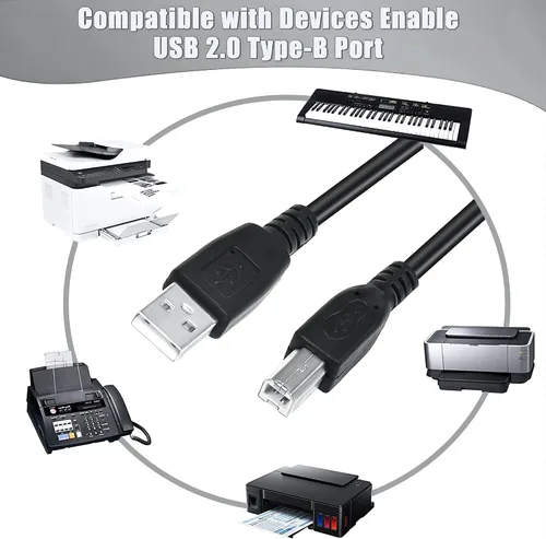 Vista 3 de Impresora negra de 3 pies USB 2.0, cable de transferencia de PC A a B dispositivo macho compatible con impresora HP Smart Tank 5101 todo en uno