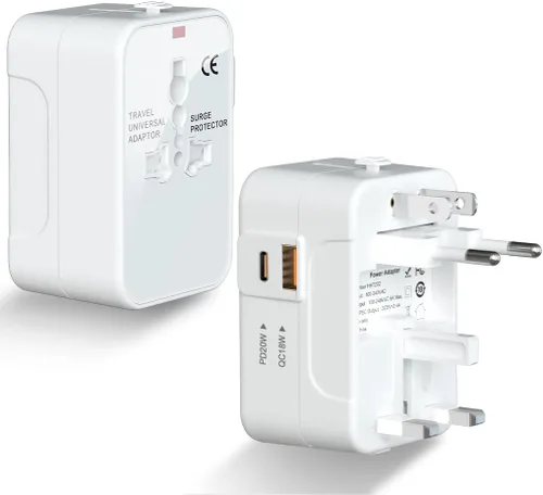 Vista 8 de Adaptador de viaje universal con USB C, HITRENDS Worldwide todo en uno, adaptador de corriente internacional, convertidor de viaje y adaptador