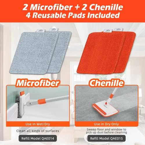 Vista 5 de Qaestfy Paquete de 2 almohadillas de chenilla compatibles con QAE011 herramienta de limpieza de pared y zócalo con mango largo modelo QAE015