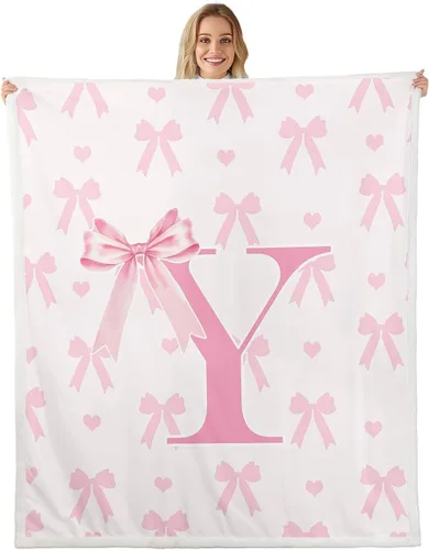 Vista 9 de Manta de franela rosa con lazo, estilo princesa, manta de forro polar de ensueño para decoración del hogar, sofá, sofá, manta romántica de forro
