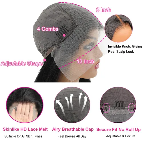 Vista 9 de CUTE BEIN Pelucas de cabello humano con encaje frontal HD de 13 x 6 pulgadas de densidad 250, [2 años de vida útil, 9.12 onzas], pelucas de cabello