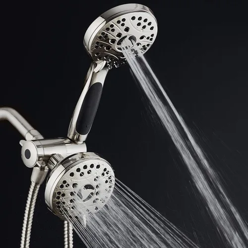 Vista 4 de Cabezal de ducha de alta presión de 48 modos de lujo, combo de 3 vías – Regadera de lluvia doble y de mano – Manguera de acero inoxidable de 6 pies