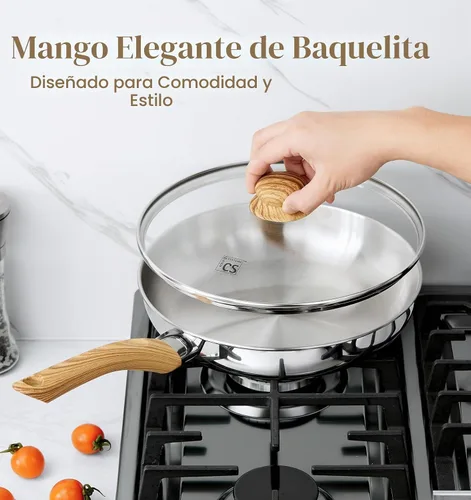 Vista 5 de KOCH SYSTEME CS Juego de sartenes de acero inoxidable con tapa, sartenes de acero inoxidable de 8" y 10" y 12" con mango resistente al calor, juego
