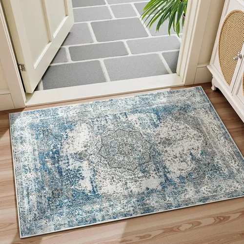 Vista 27 de jinchan Alfombra floral primaveral de 2 x 3 pies para entrada, alfombra desgastada lavable, de pelo corto, suave, pequeña, antideslizante, tapete