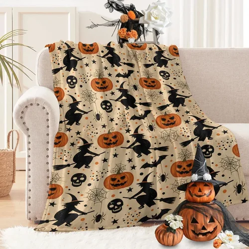 Vista 11 de D-Story Manta de vellón de Halloween, manta de calabaza de otoño para sofá, cama, habitación, regalos de Acción de Gracias para niños y adultos, 50