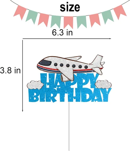 Vista 4 de Decoración de pastel de avión para niños y niñas, baby shower, avión, decoración de fiesta de feliz cumpleaños, moscas del tiempo, suministros