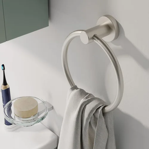 Vista 5 de RARXTR Toallero de níquel cepillado, soporte para toallas de mano para baño, cocina, base redondeada moderna, montaje en pared, acero inoxidable