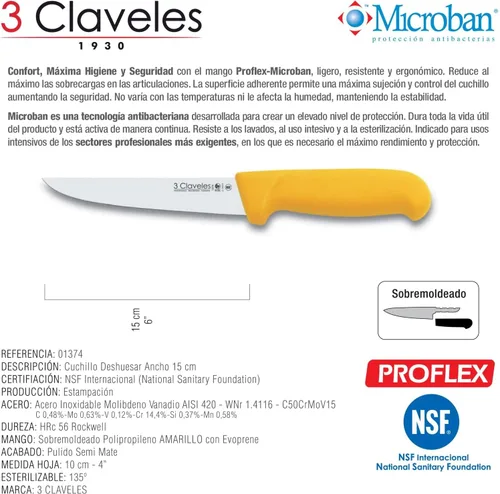 Vista 3 de Cuchillo DESHUESAR ANCHO POLIPROPILENO AMARILLO 5.9 in - 6 Pulgadas FH 3C