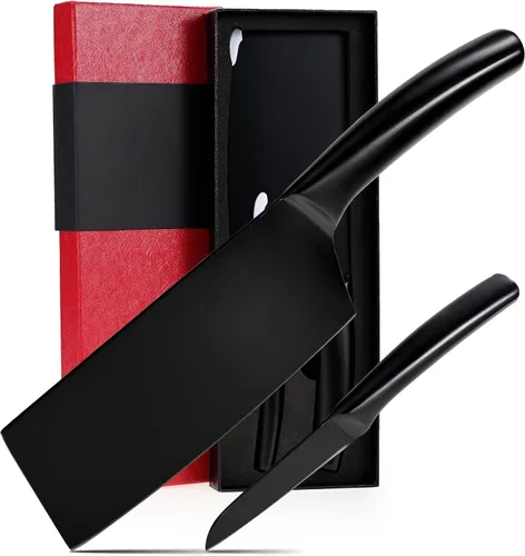 Vista 10 de SHI BA ZI ZUO Juego de cuchillos de cocina de 2 piezas, cuchillo Santoku y cuchillo de pelar, cuchillo de chef japonés con revestimiento de Ti
