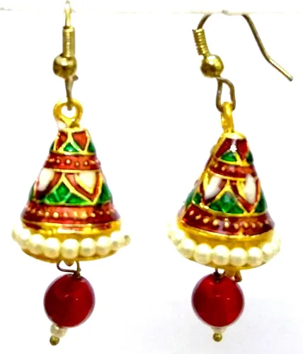 Vista 2 de DESI HAWKER Meenakari Minakari esmalte pintura oro hecho a mano pendiente Bali Jhumki Jhumka joyería Bollywood indio gota étnica colgante lámpara