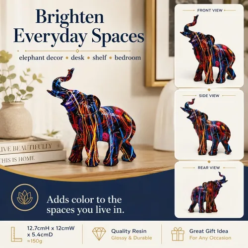 Vista 2 de Estatua de elefante, para mujer, coloridas figuras de elefante de resina, regalos de elefante para mujer, decoración de elefante para el hogar