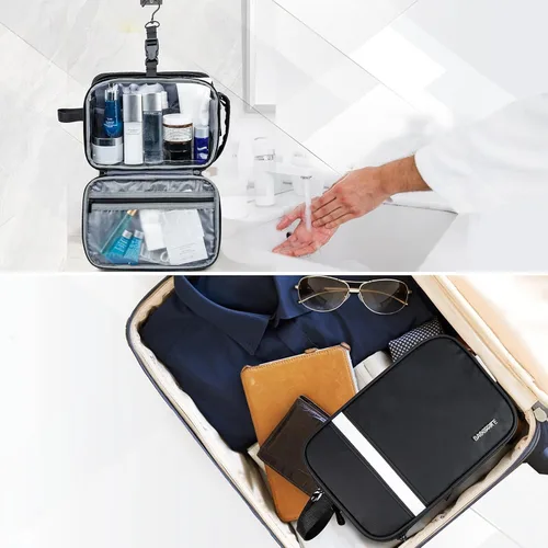 Vista 8 de BAGSPRITE Neceser para Hombres y Mujeres, Bolsa de Viaje con Gancho para Colgar, Bolsa de Cosméticos Resistente al Agua, Organizador de Kit de Negro