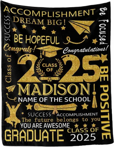 Vista 8 de MyPupSocks Manta personalizada para regalo de graduación, felicitaciones clase de 2025, manta azul personalizada de forro polar 2025 para hermana