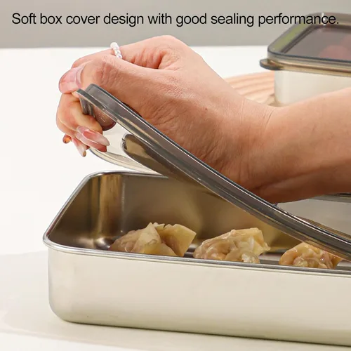 Vista 6 de Recipiente de tocino para refrigerador, 1000ML/2000ML/800ML/400ML Crisper Box 304 Recipientes herméticos de almacenamiento de carne con tapas