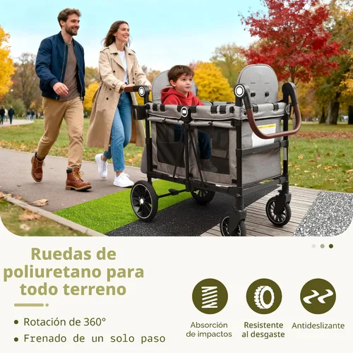 Vista 5 de Kinder King Cochecito Wagon para 2 niños, ruedas que absorben los golpes Gris
