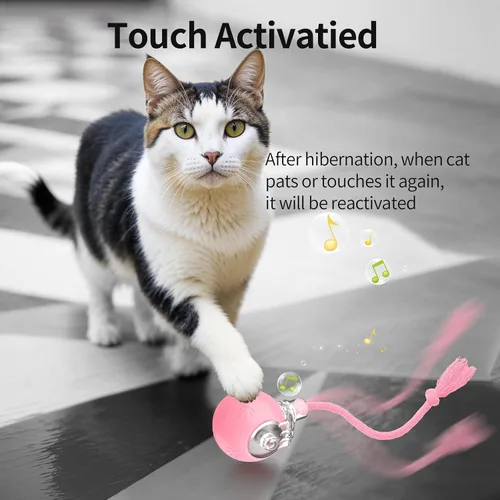 Vista 6 de Juguete interactivo rosa para gatos, juguetes para gatos adultos en movimiento automático para gatos adultos aburridos de interior, rodamiento