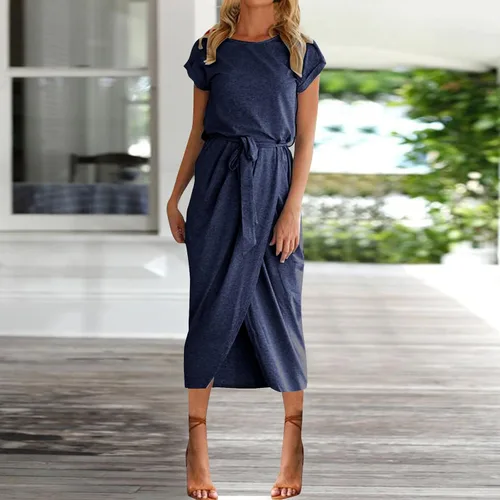Vista 2 de YUTANRAL Vestidos de verano para mujer 2023 para invitados de boda, cóctel, graduación, casual, sexy, con abertura, elegante, con lazo