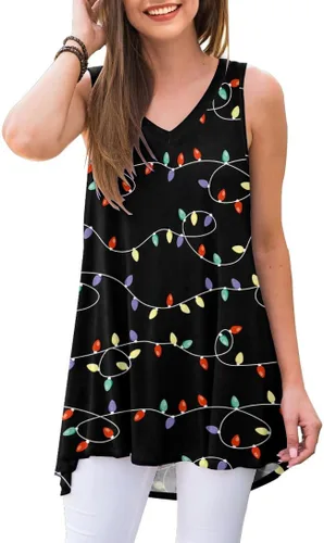 Vista 52 de AWULIFFAN - Blusa de verano sin mangas con cuello en V, túnica, top, para mujer 01 Negro