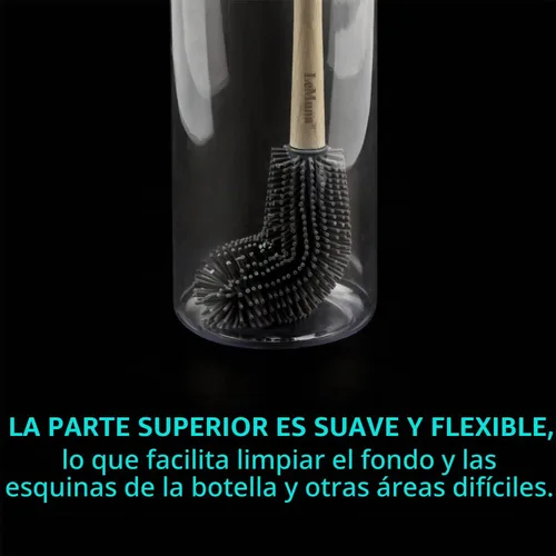 Vista 6 de Juego de cepillos de silicona para botellas con mango de madera, cepillo de silicona y limpiador de popote para Hydro Flask, botella deportiva